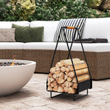Firewood Storage Rack Heavy-duty Metal Log Holder with Handle and Square Rack