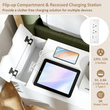 Flip Top End Table with Charging Station USB Ports Outlets and Drawer
