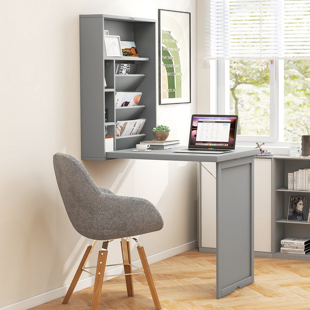 Wall Mounted Fold-Out Convertible Floating Desk Space Saver