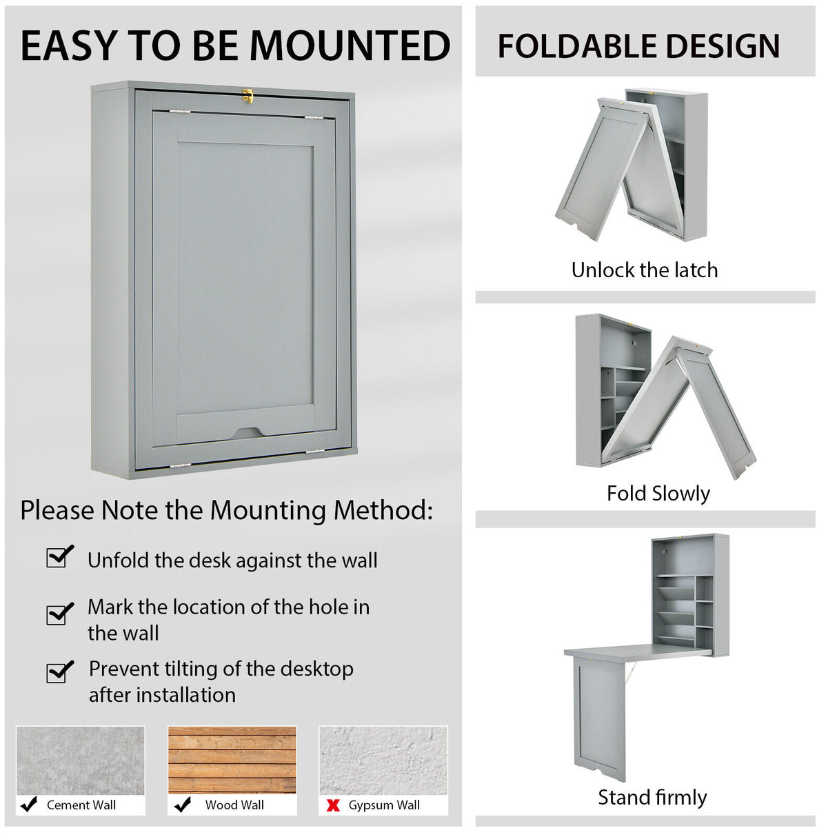 Wall Mounted Fold-Out Convertible Floating Desk Space Saver