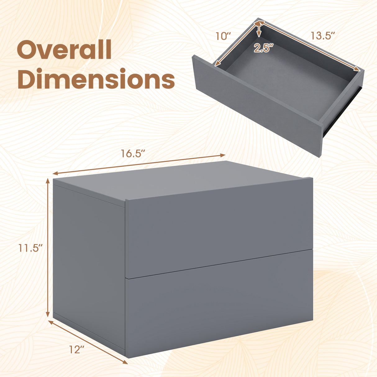 Floating Nightstand with 2 Storage Drawers Wall Mounted for Bedroom