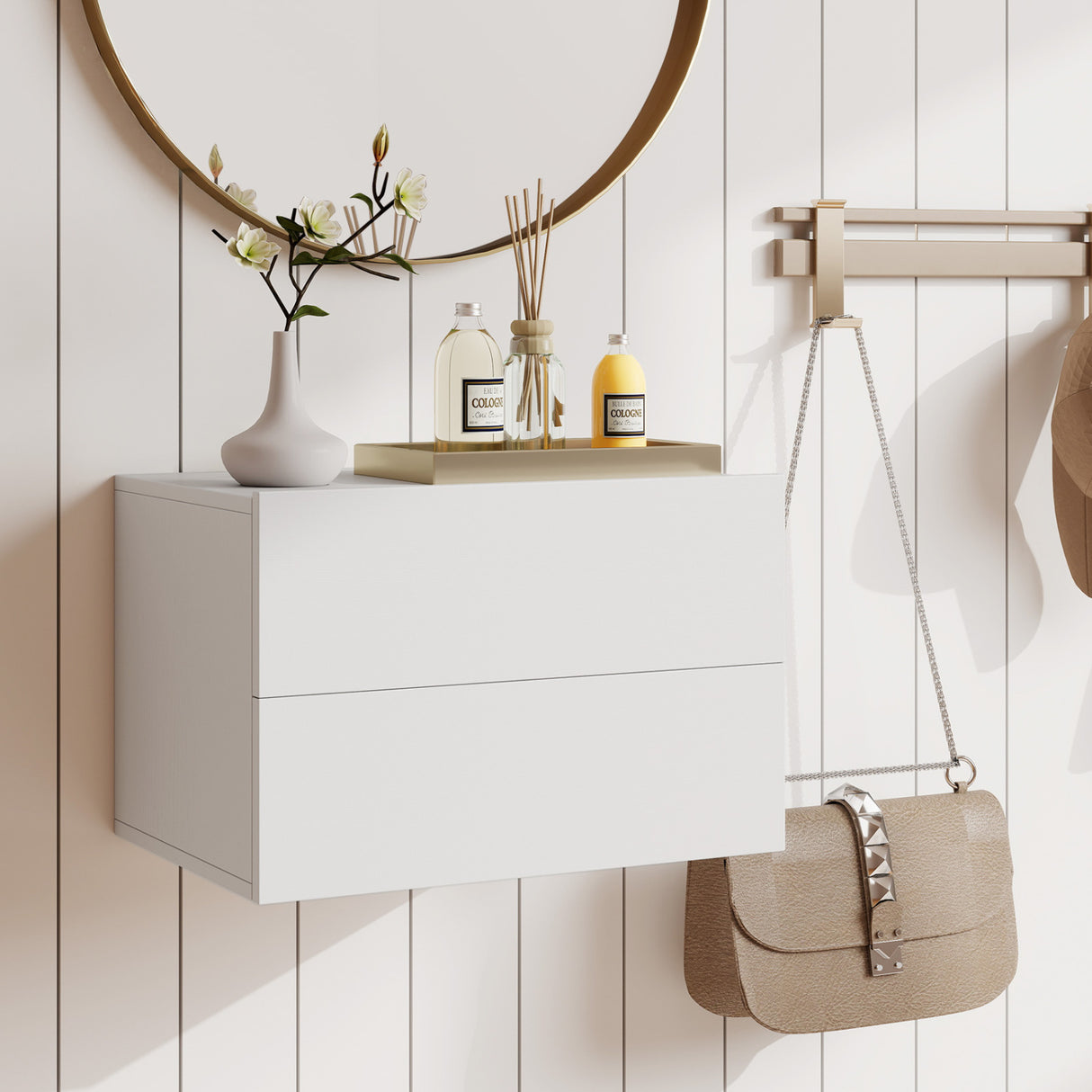 Floating Nightstand with 2 Storage Drawers Wall Mounted for Bedroom