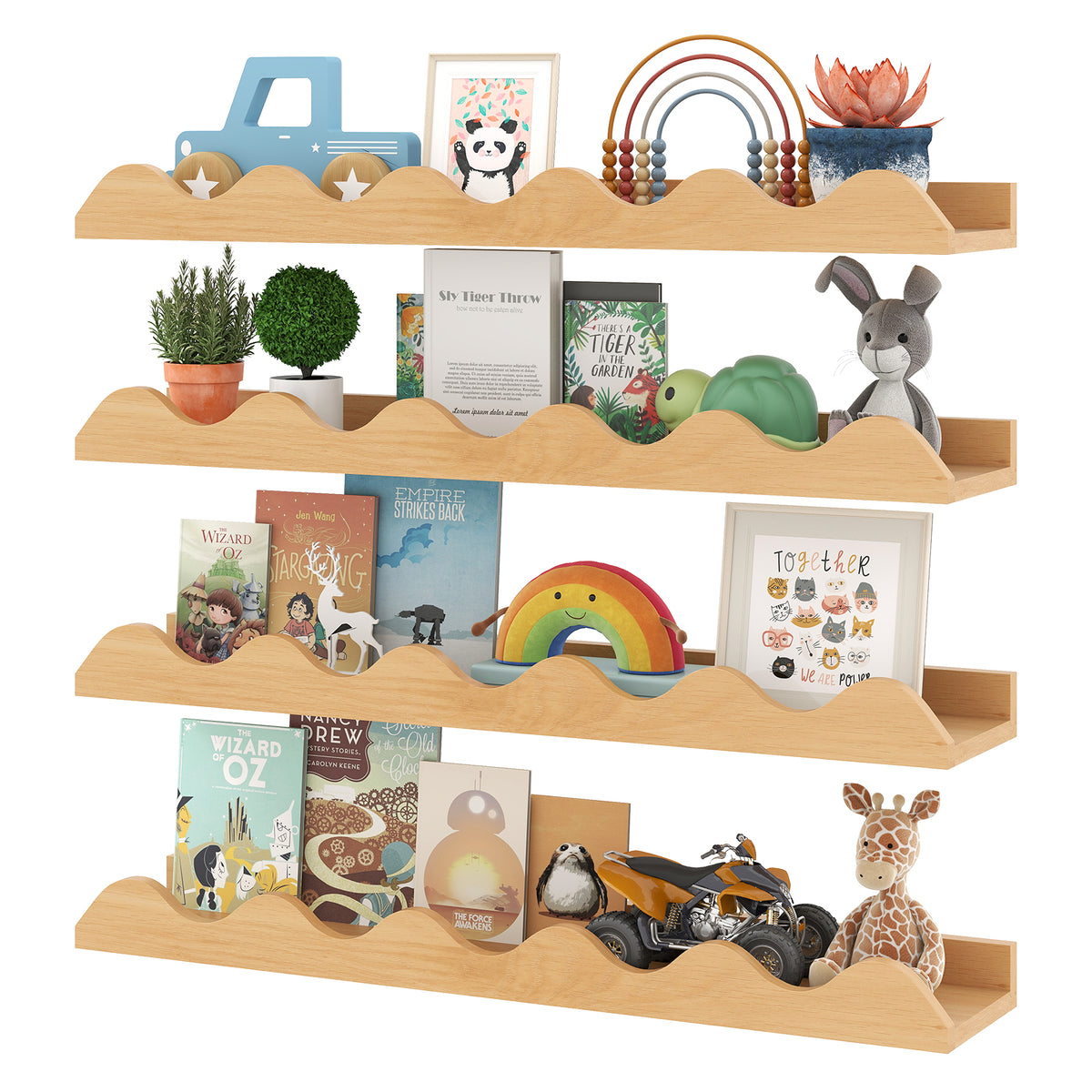 Kids Bookshelf Set of 4 Wall-Mounted Picture Ledge Shelf