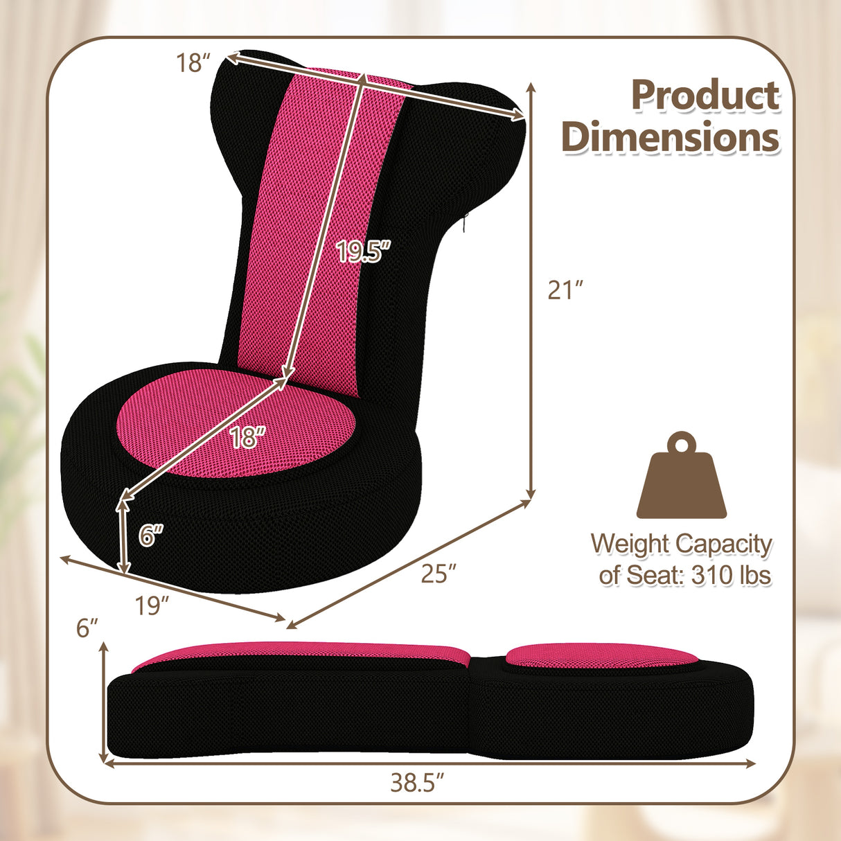 Floor Comfy Gaming Leisure Chair with Adjustable Headrest and Backrest