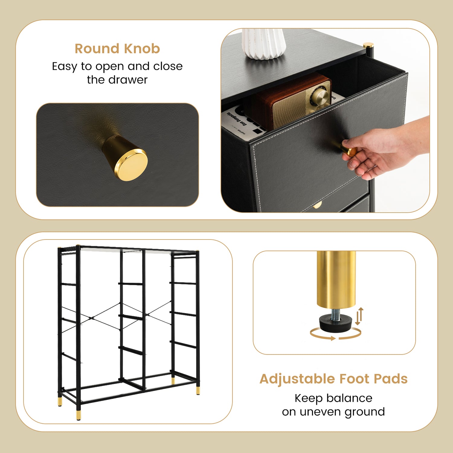 Floor Dresser Storage Organizer with 5/6/8 Drawers with Fabric Bins and Metal Frame-8-Drawer