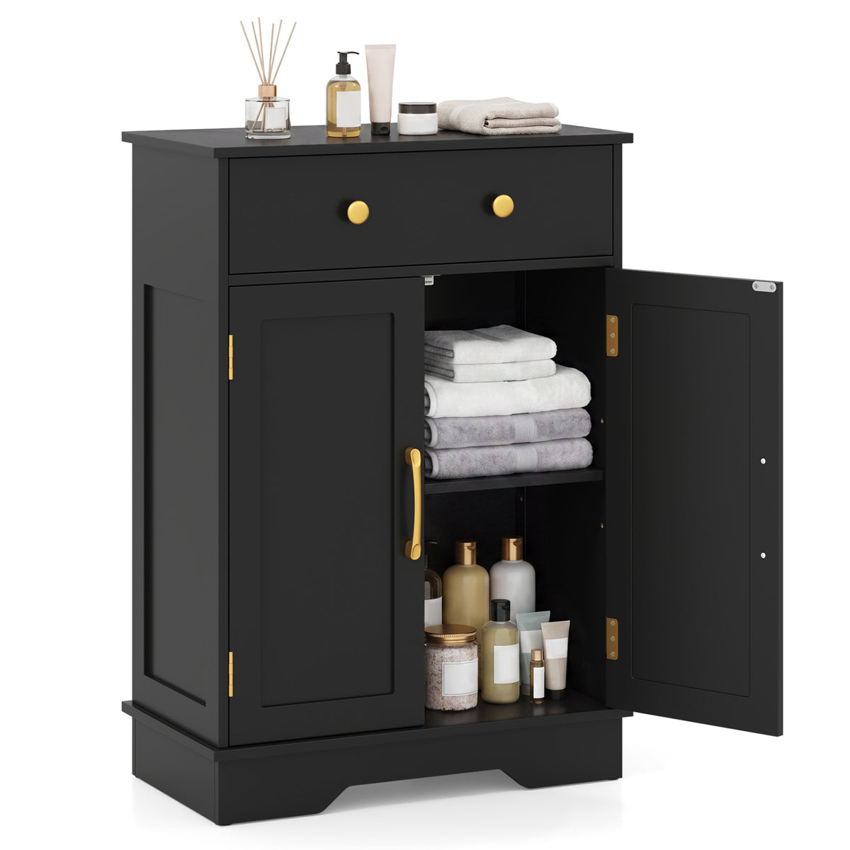 Floor Storage Cabinet with Doors Modern Buffet Sideboard with Drawer and Adjustable Shelf