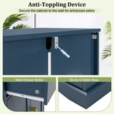 Floor Storage Cabinet with Doors Modern Buffet Sideboard with Drawer and Adjustable Shelf-Navy Blue