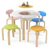 Flower-shaped Children Table Set Wooden Play and Activity Table with 2 Colorful Chairs and Stools-Multicolor