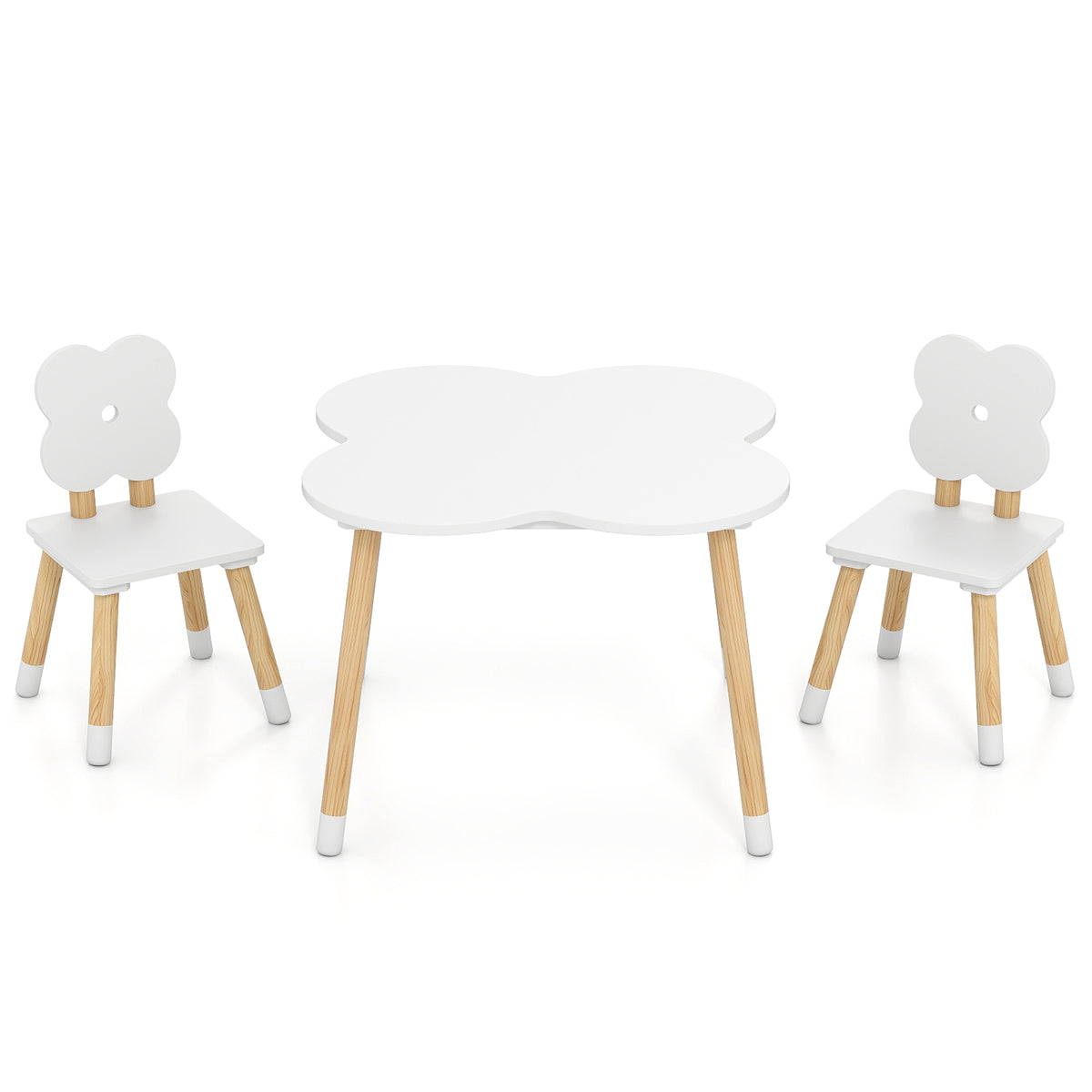 Flower-shaped Kids Table Set with Solid Pine Wood Legs