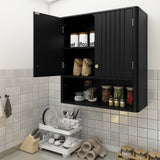 Fluted Bathroom Wall Cabinet with Open Shelf