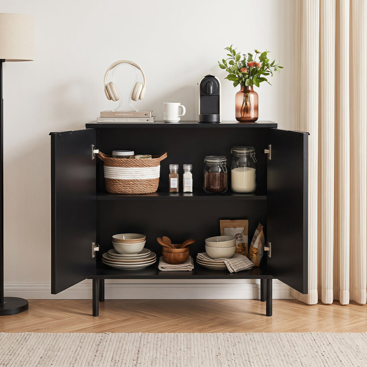 Fluted Buffet Cabinet with 2-Door Sideboard for Kitchen and Dining Room
