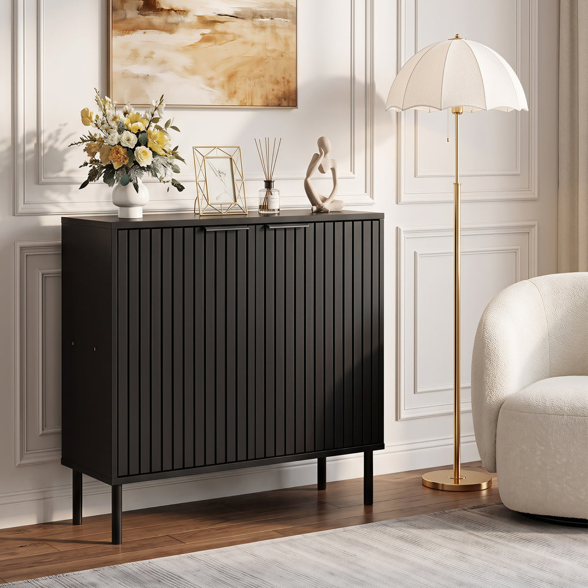 Fluted Buffet Cabinet with 2-Door Sideboard for Kitchen and Dining Room