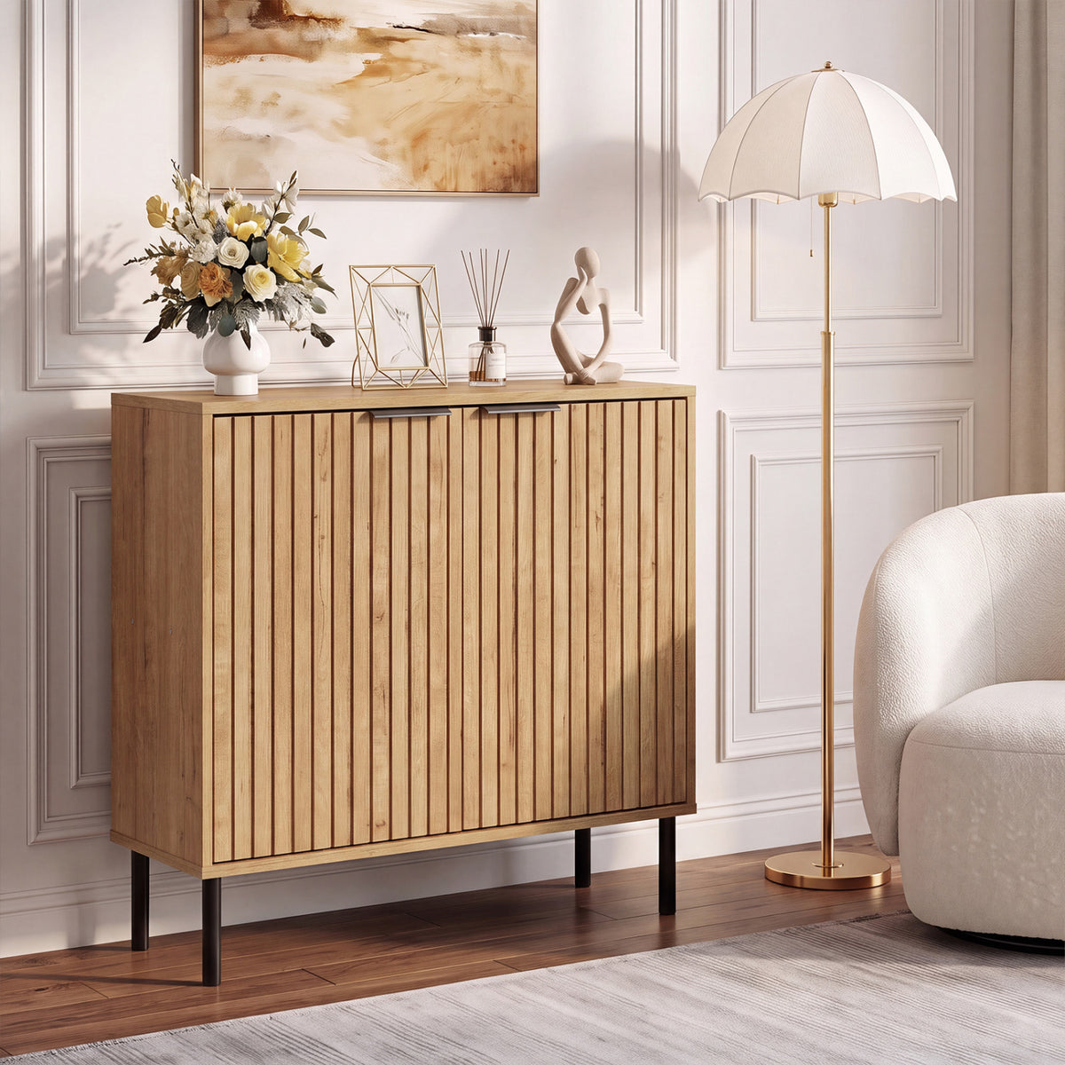 Fluted Buffet Cabinet with 2-Door Sideboard for Kitchen and Dining Room