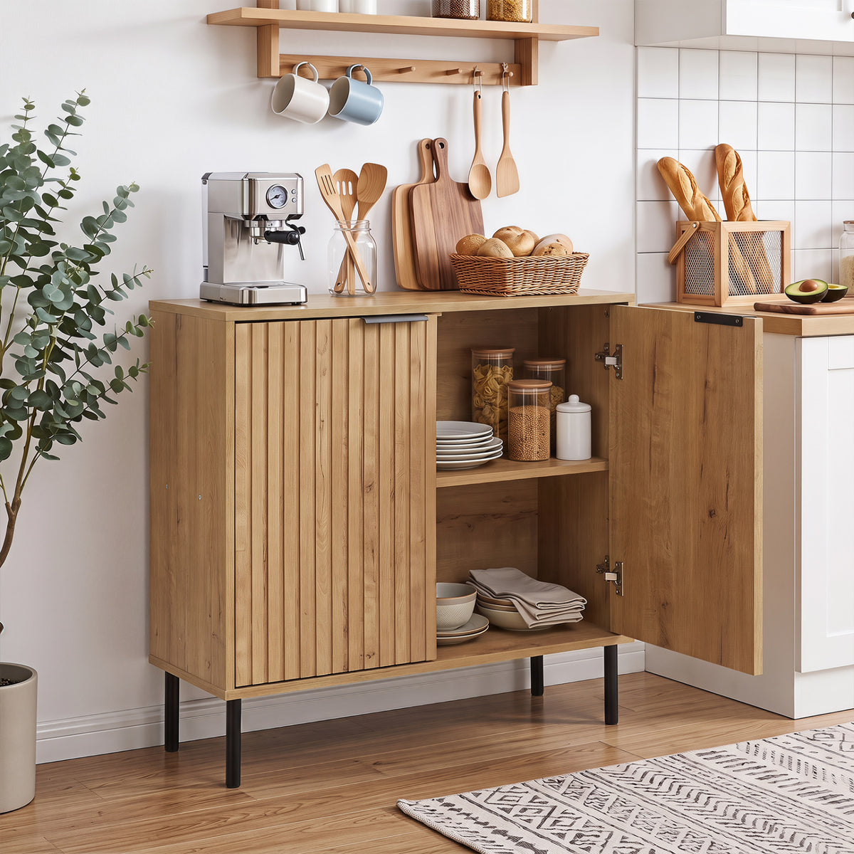 Fluted Buffet Cabinet with 2-Door Sideboard for Kitchen and Dining Room