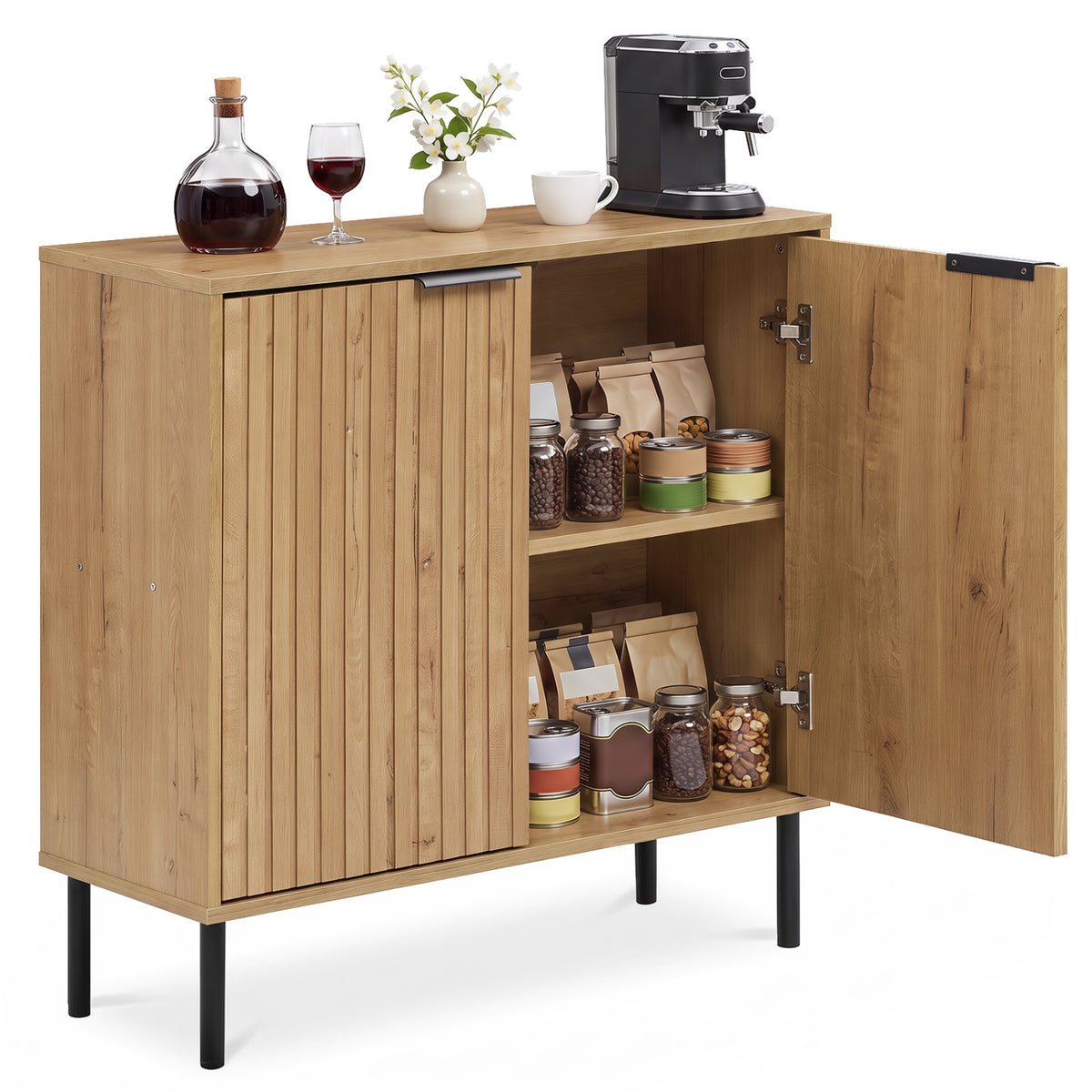 Fluted Buffet Cabinet with 2-Door Sideboard for Kitchen and Dining Room
