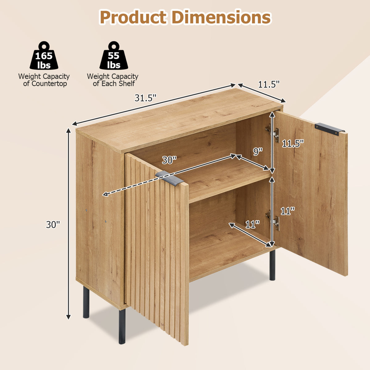 Fluted Buffet Cabinet with 2-Door Sideboard for Kitchen and Dining Room