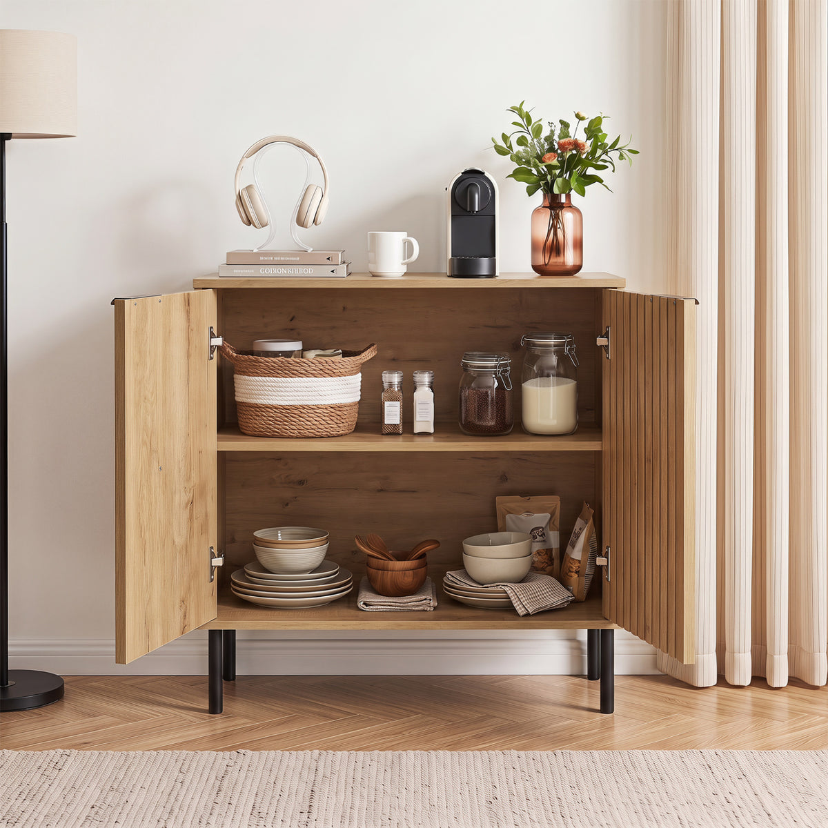 Fluted Buffet Cabinet with 2-Door Sideboard for Kitchen and Dining Room