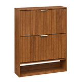 Fluted Hidden Shoe Cabinet with 2 Flip Drawers and Open Storage