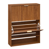 Fluted Hidden Shoe Cabinet with 2 Flip Drawers and Open Storage