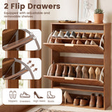 Fluted Hidden Shoe Cabinet with 2 Flip Drawers and Open Storage