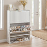 Fluted Hidden Shoe Cabinet with 2 Flip Drawers and Open Storage