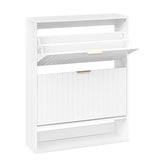 Fluted Hidden Shoe Cabinet with 2 Flip Drawers and Open Storage