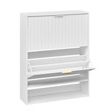 Fluted Hidden Shoe Cabinet with 2 Flip Drawers and Open Storage