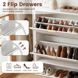 Fluted Hidden Shoe Cabinet with 2 Flip Drawers and Open Storage