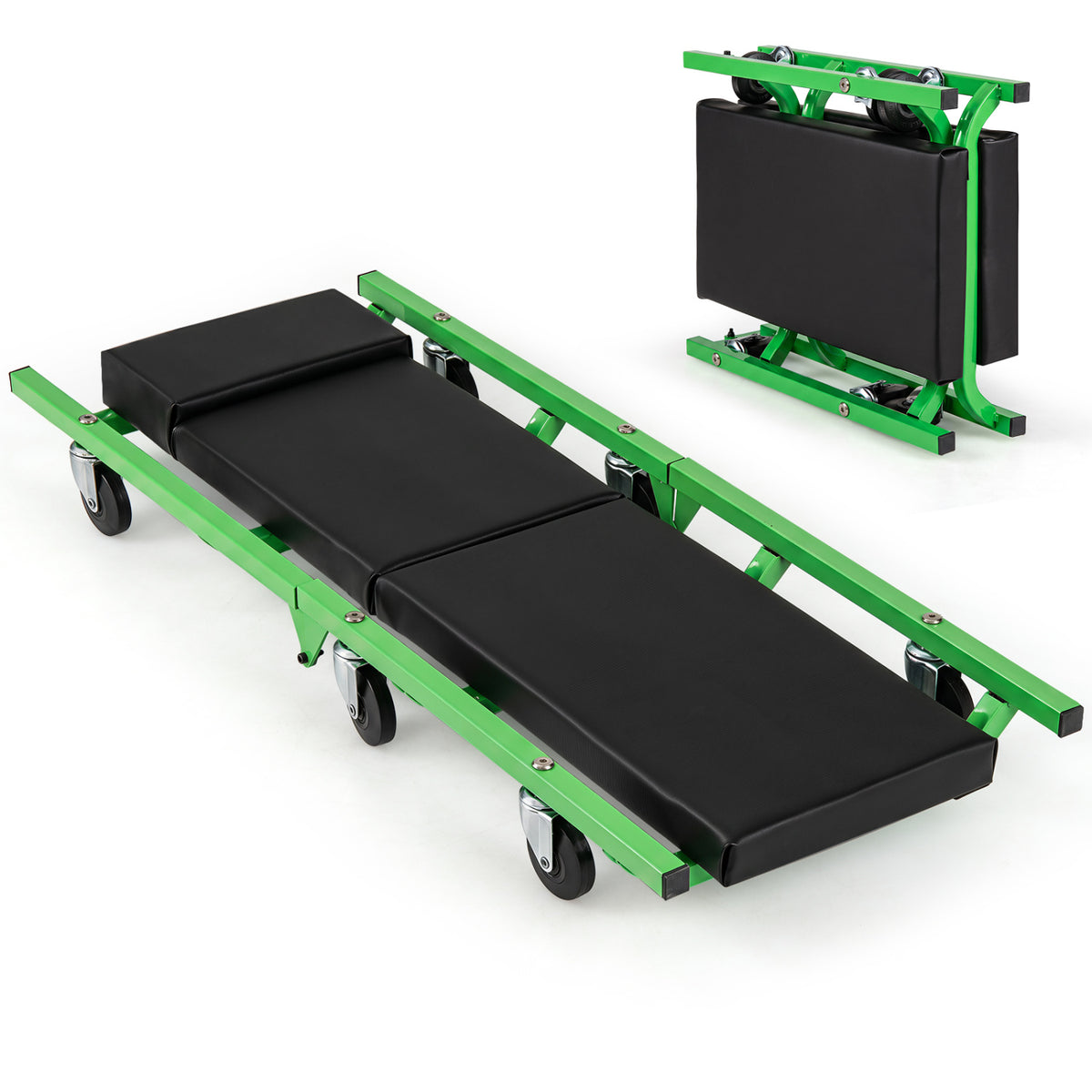 Foldable Automotive Creeper with 360Â° Swivel Wheels 330 lbs for Garage-Green