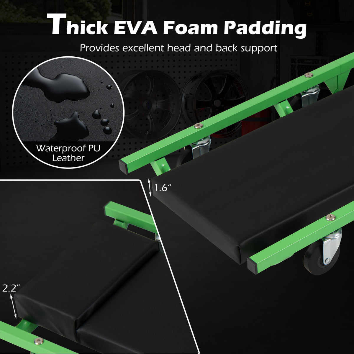 Foldable Automotive Creeper with 360Â° Swivel Wheels 330 lbs for Garage-Green