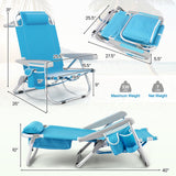 Foldable Backpack Beach Chair with Cup Holder and Storage Pockets Set of 2