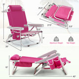 Foldable Backpack Beach Chair with Cup Holder and Storage Pockets Set of 2