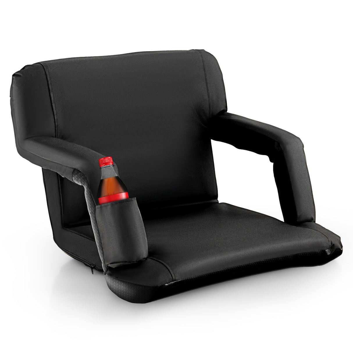 Foldable Bleacher Chair with 6 Reclining Positions and Padded Cushion-Black