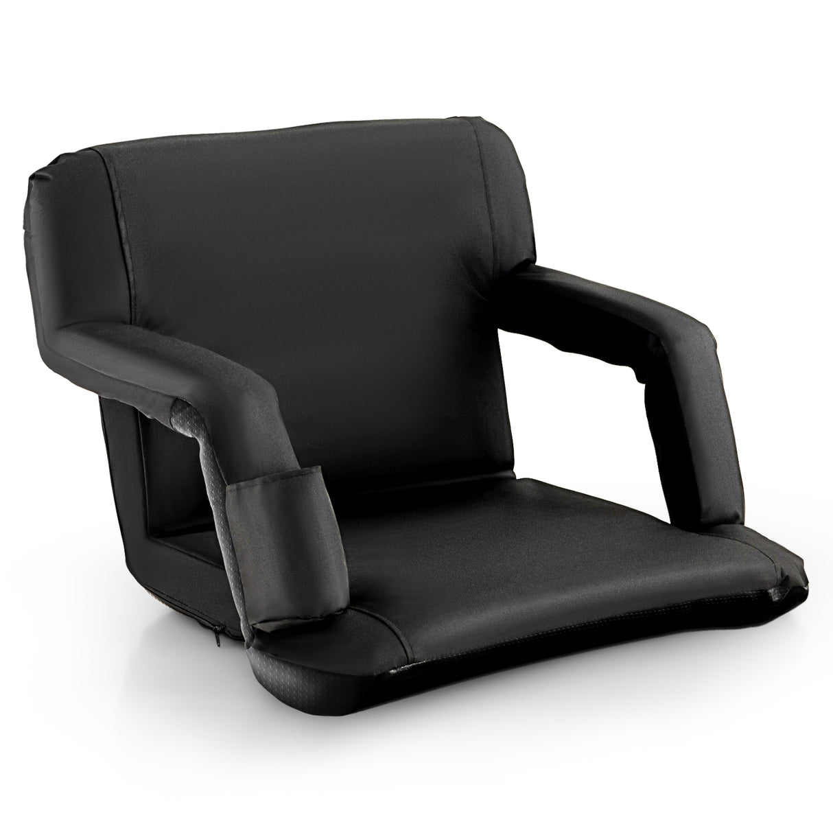 Foldable Bleacher Chair with 6 Reclining Positions and Padded Cushion-Black