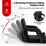 Foldable Bleacher Chair with 6 Reclining Positions and Padded Cushion-Black