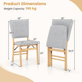 Foldable Dining Chair Set of 2 Armless Kitchen Chair with Padded Seat and Tilt Backrest