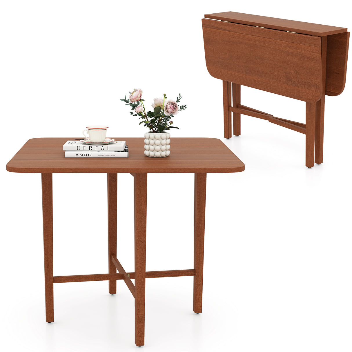 Foldable Dining Table for 2-4 People with Rubber Wood Legs for Small Space
