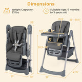 Foldable High Chair with 7-Level Height Adjustment for Babies and Toddlers-Gray