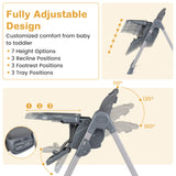 Foldable High Chair with 7-Level Height Adjustment for Babies and Toddlers-Gray
