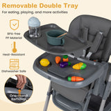 Foldable High Chair with 7-Level Height Adjustment for Babies and Toddlers-Gray