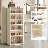 Foldable Shoe Rack Organizer 12-Pair 6-Tier Collapsible Shoe Cabinet-White