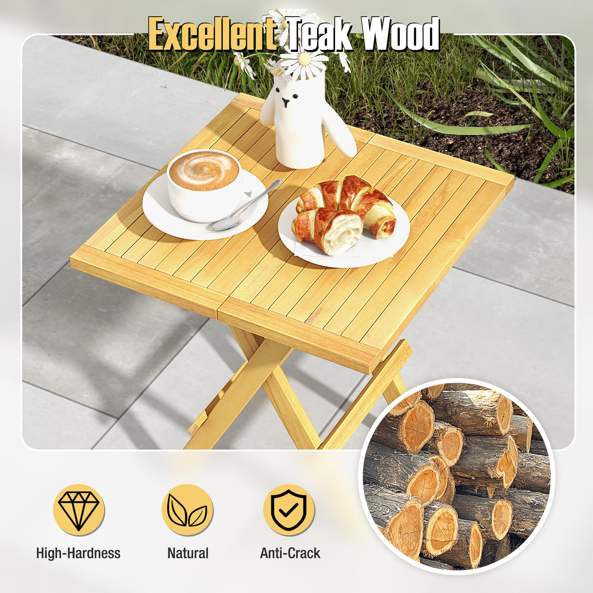 Patio Folding Side Table with X-shaped Legs and Slatted Tabletop