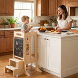 Foldable Toddler Tower with 2-Step Stool and Safety Net for 3+ Years Old