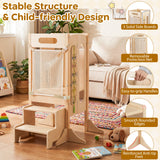 Foldable Toddler Tower with 2-Step Stool and Safety Net for 3+ Years Old
