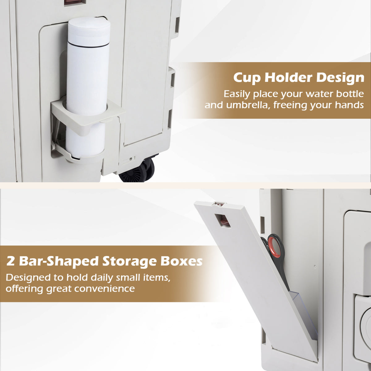 Foldable Utility Cart on 4 Rotate Wheels with Cup Holder