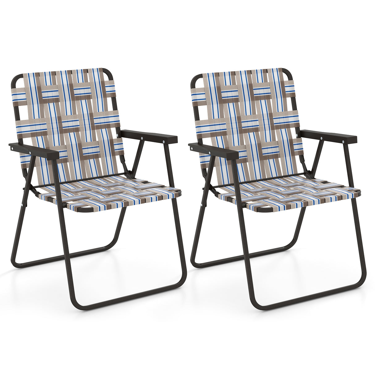 2 Pieces Folding Beach Chair Camping Lawn Webbing Chair