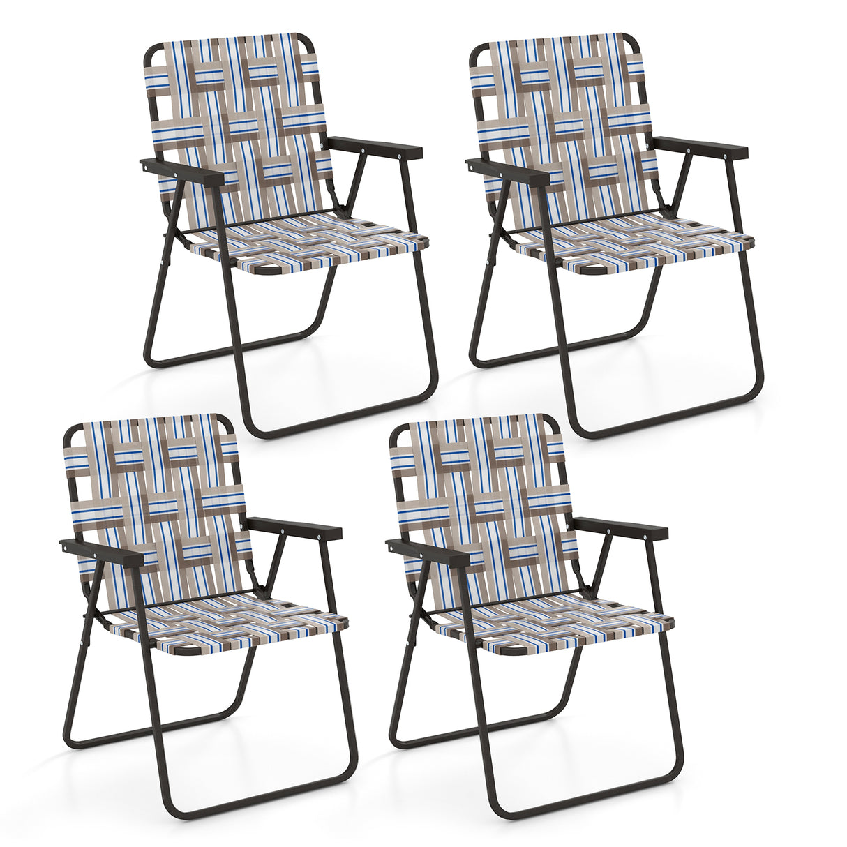 2 Pieces Folding Beach Chair Camping Lawn Webbing Chair