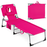 Folding Beach Lounge Chair with Pillow for Outdoor