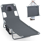 Folding Beach Lounge Chair with Adjustable Backrest for Lawn