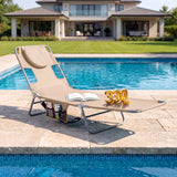 Folding Beach Lounge Chair with Adjustable Backrest for Lawn